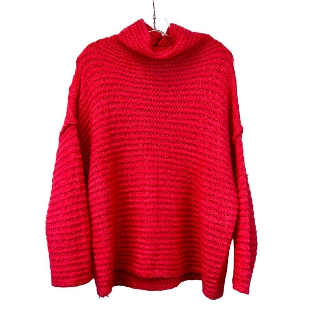 Aerie Women’s Long Sleeve Crochet Knit Sweater Cowl Neck Hot Pink Medium